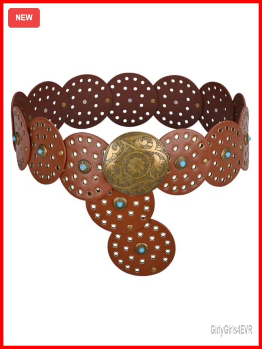Faux Leather Western Concho Belt for Women Boho Cowgirl Waist Belt